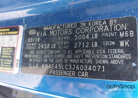 2018 Kia Stinger Gt1 из США, поврежденный, VIN KNAE45LC3J6034071